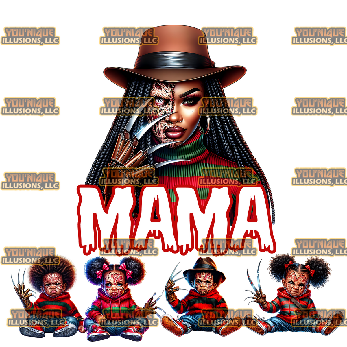 Custom Mama Freddy Krueger Halloween hoodie personalized with kids names