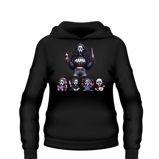 Custom Mama Ghostface family hoodie personalized with kids names