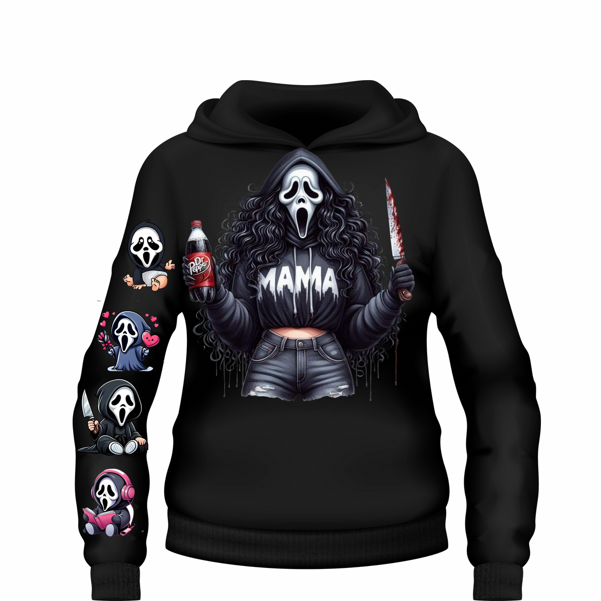 Custom Mama Ghostface family hoodie personalized with kids names