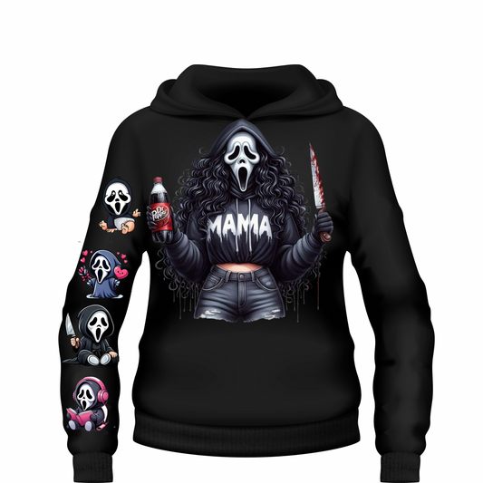 Custom Mama Ghostface family hoodie personalized with kids names