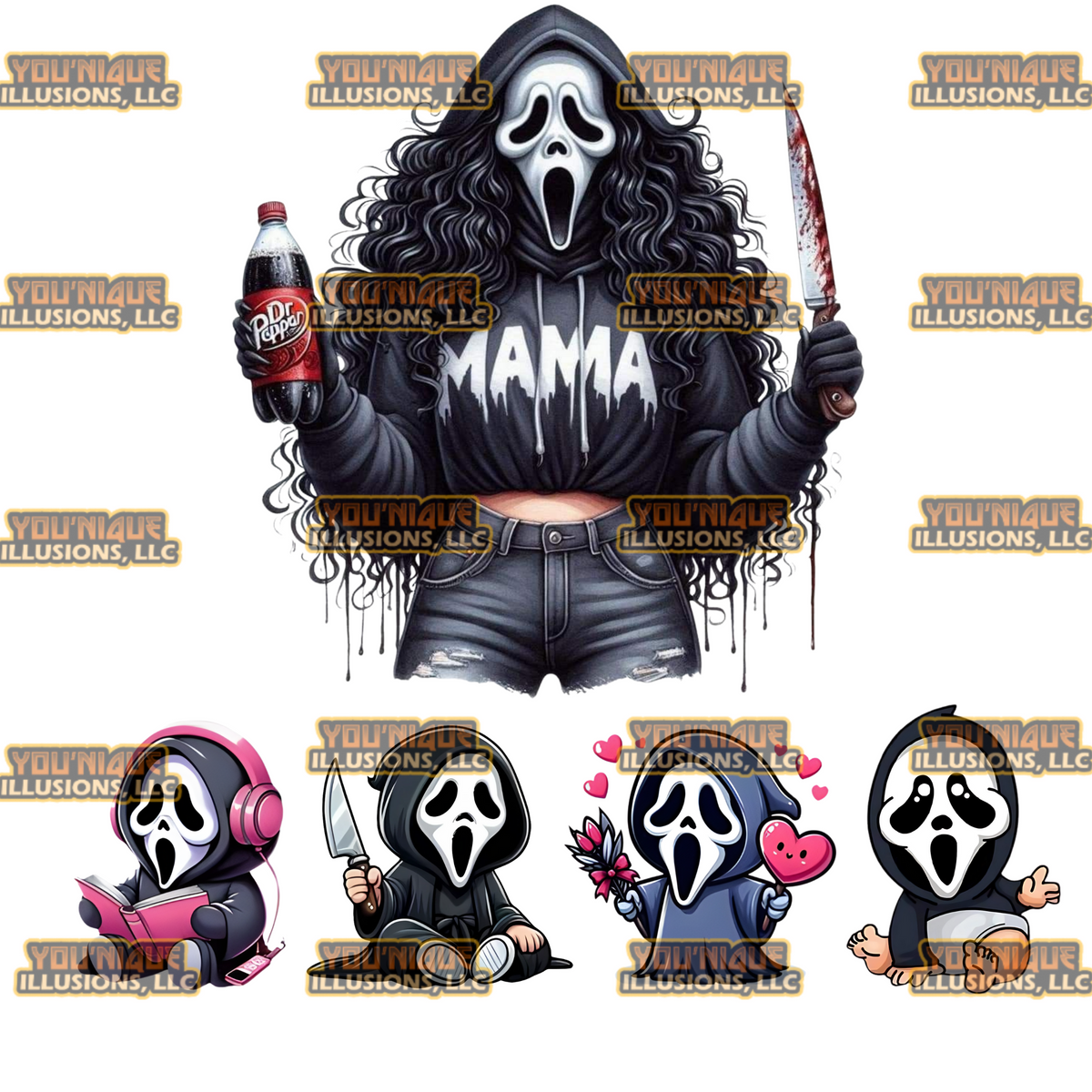 Custom Mama Ghostface family hoodie personalized with kids names