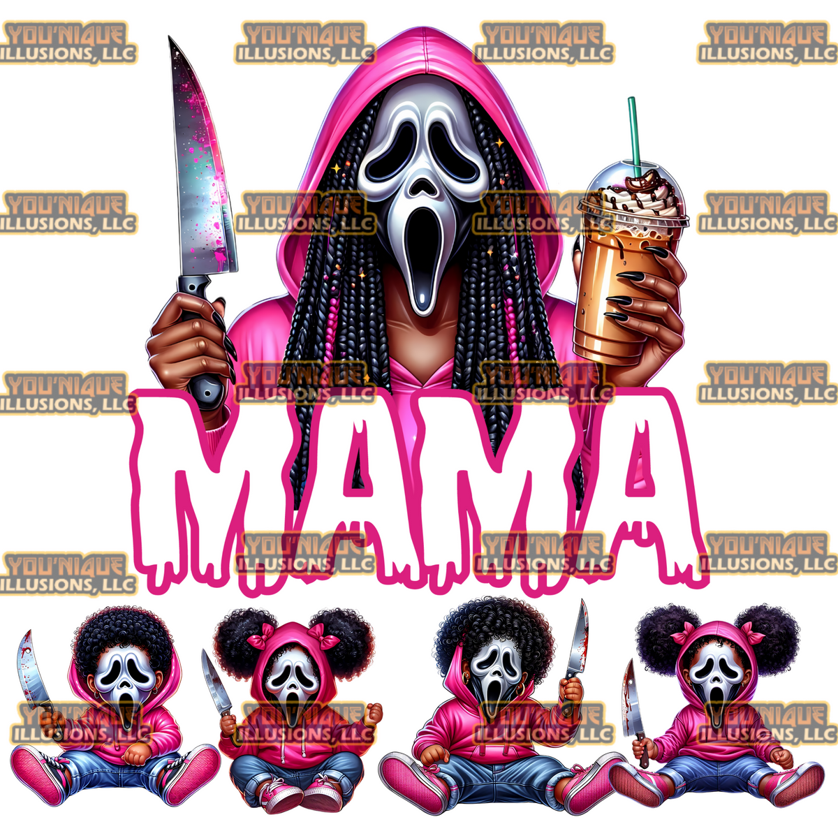 Custom Mama Ghostface Halloween hoodie personalized with kids names