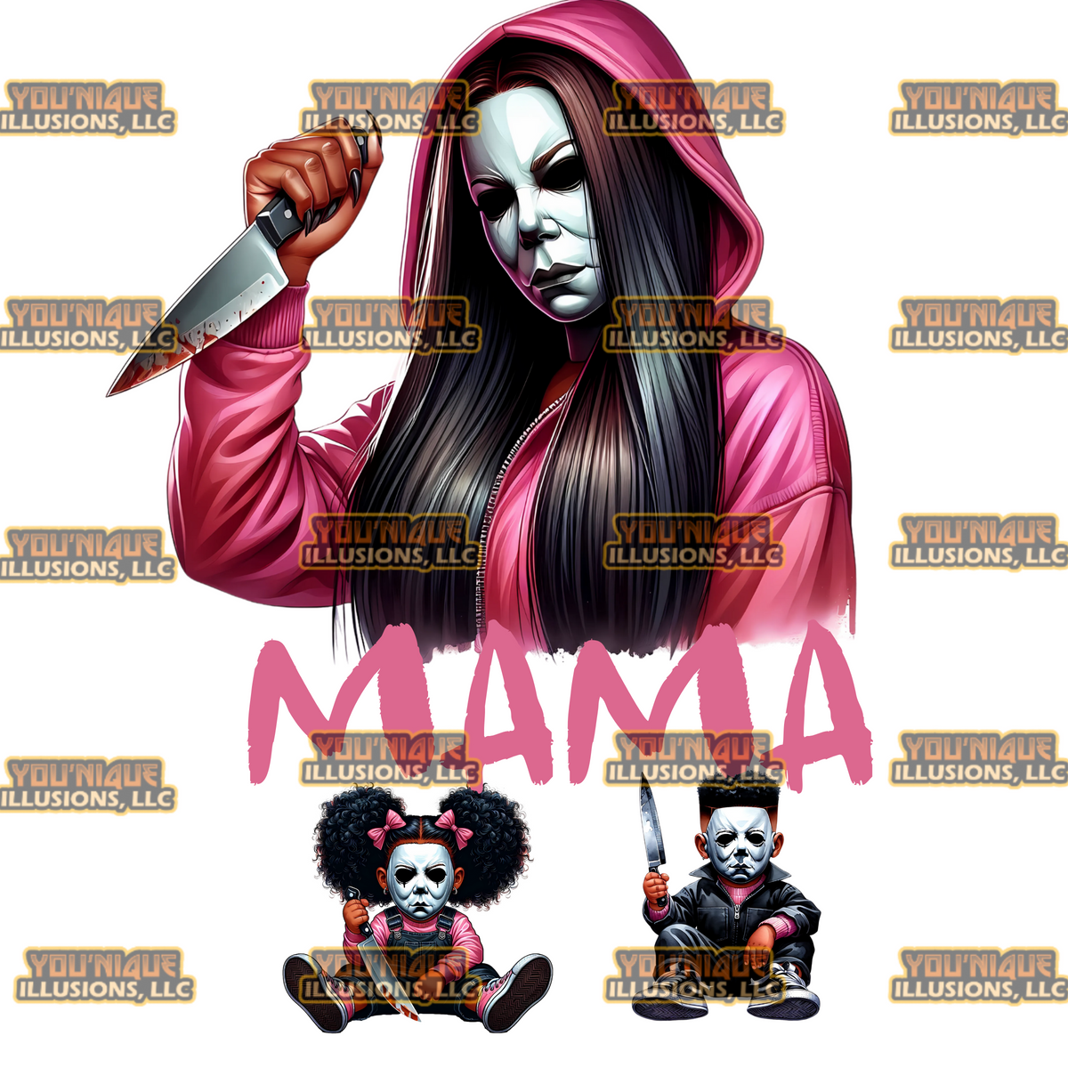 Custom Mama Myers Halloween hoodie personalized with kids names