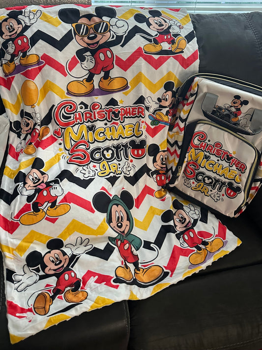 Matching personalized baby blanket and diaper bag gift bundle