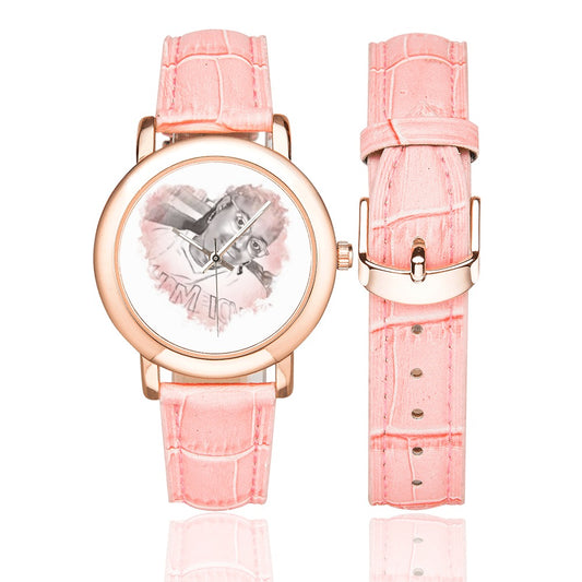 Custom Women's Watch Women's Rose Gold Leather Strap Watch(Model 201)