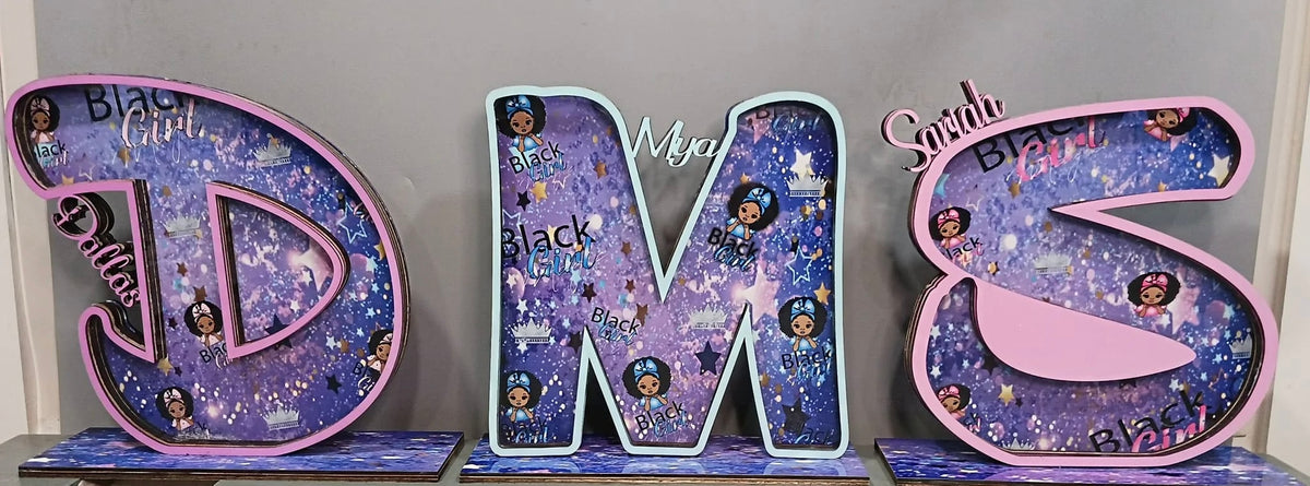 Custom wooden letter piggy bank with personalized design
