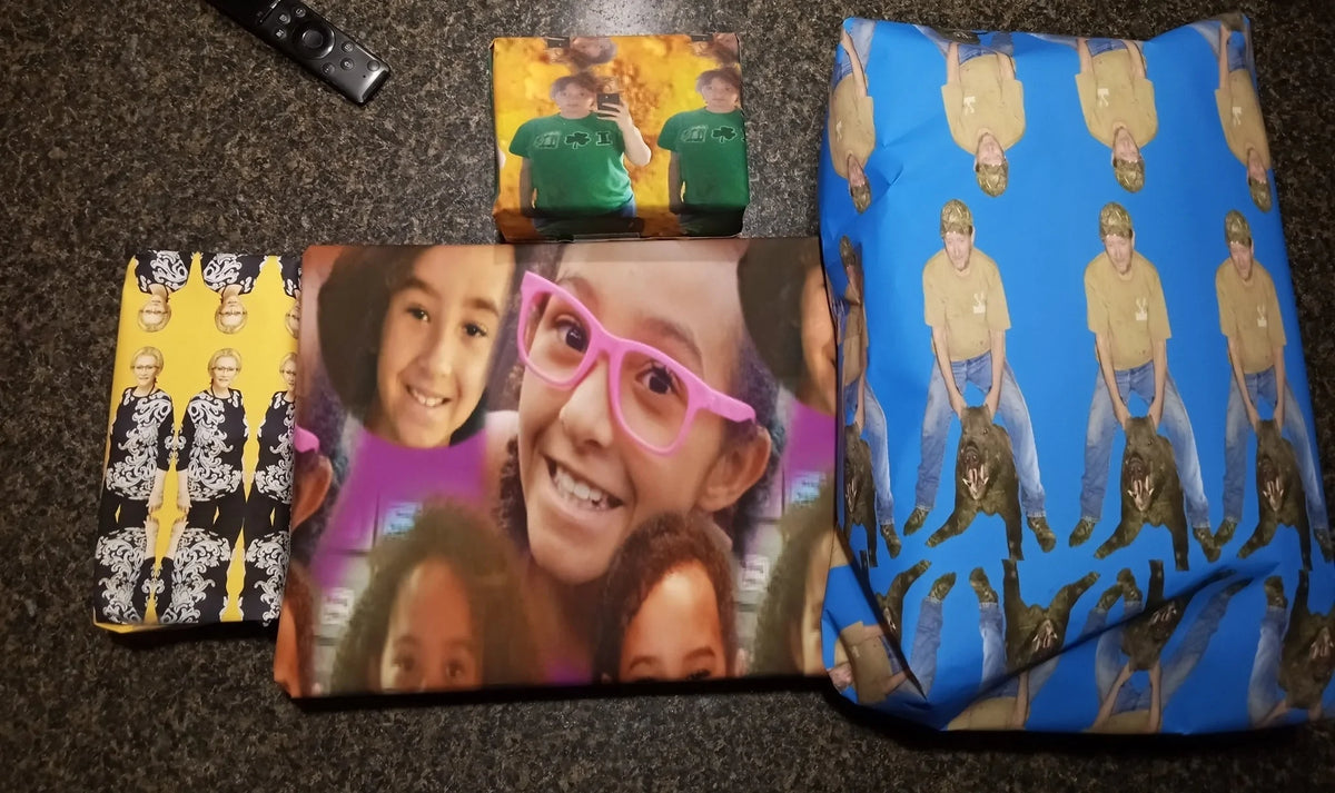Custom personalized wrapping paper for holidays and parties