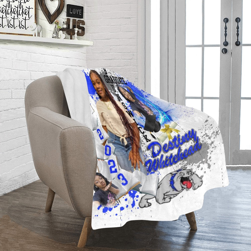 Custom graduation fleece blanket personalized for senior